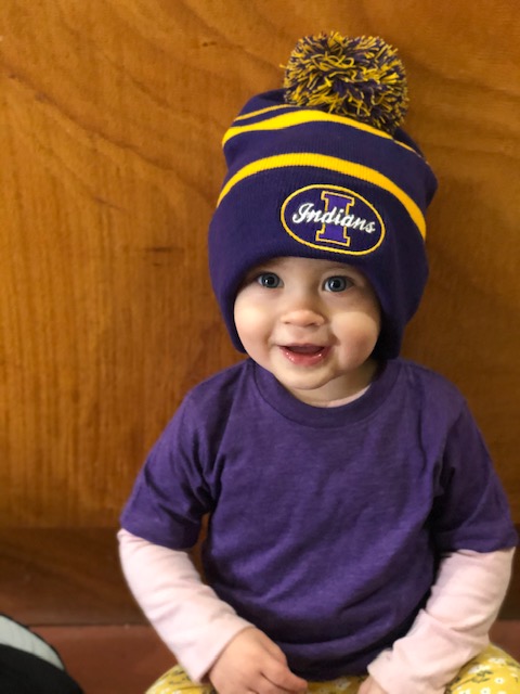 Striped Purple and Gold Indianola Stocking Hat